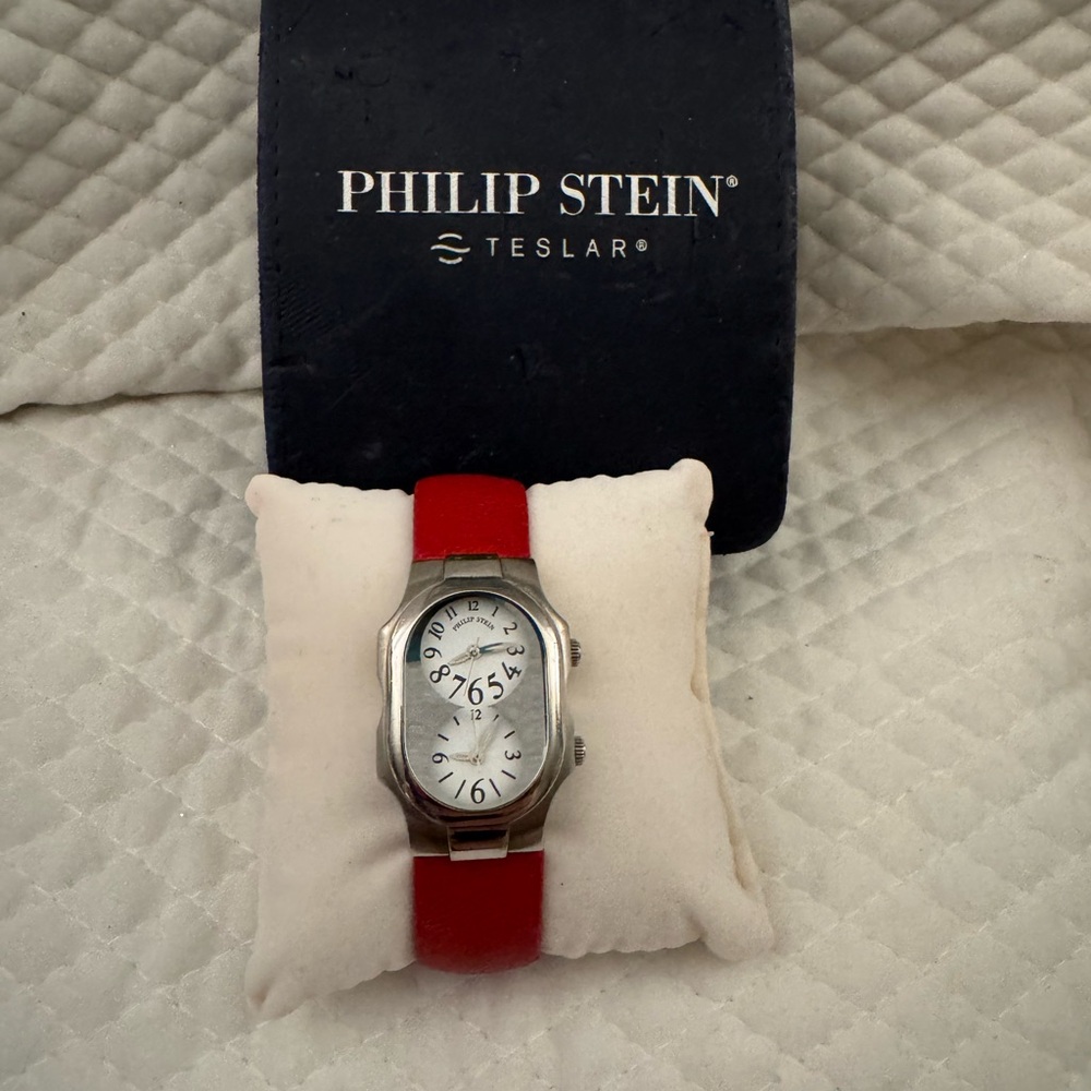SOLD - Philip Stein Red and Silver Watch